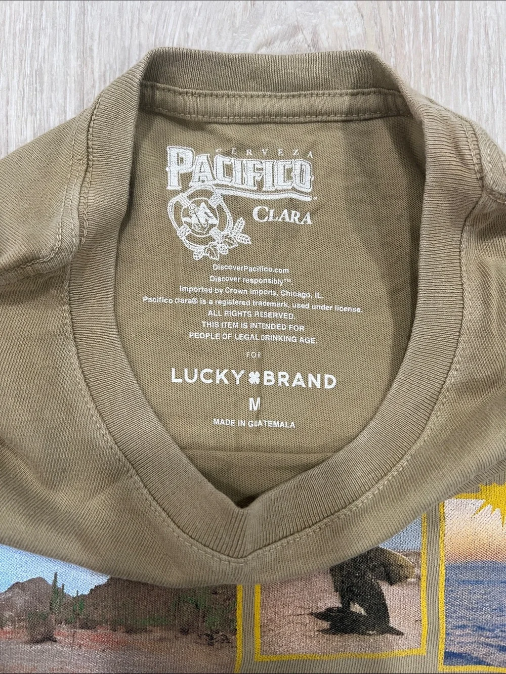 Lucky Brand Olive La Cerveza del Pacifico Graphic Short Sleeve Tee